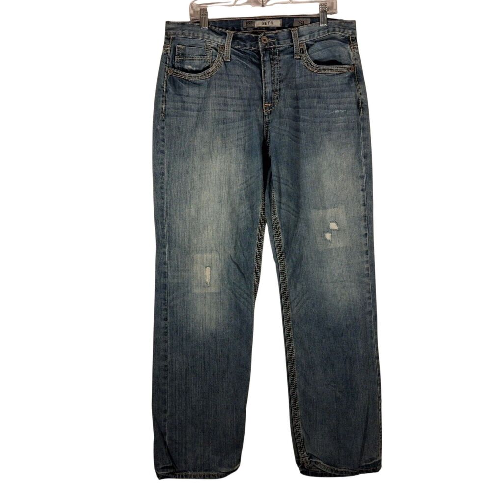 BKE Buckle Seth jeans mens 34L 34x33 blue denim relaxed fit straight leg ABM1761
